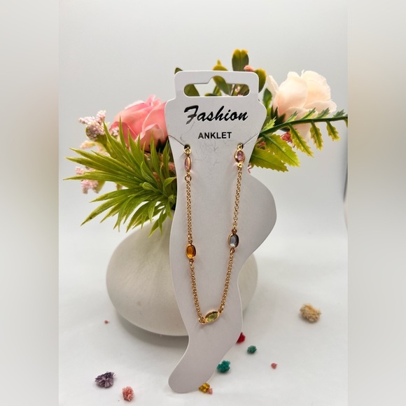 Elegant Gold filled Anklet with Multicolor Gemstones - Picture 3 of 5